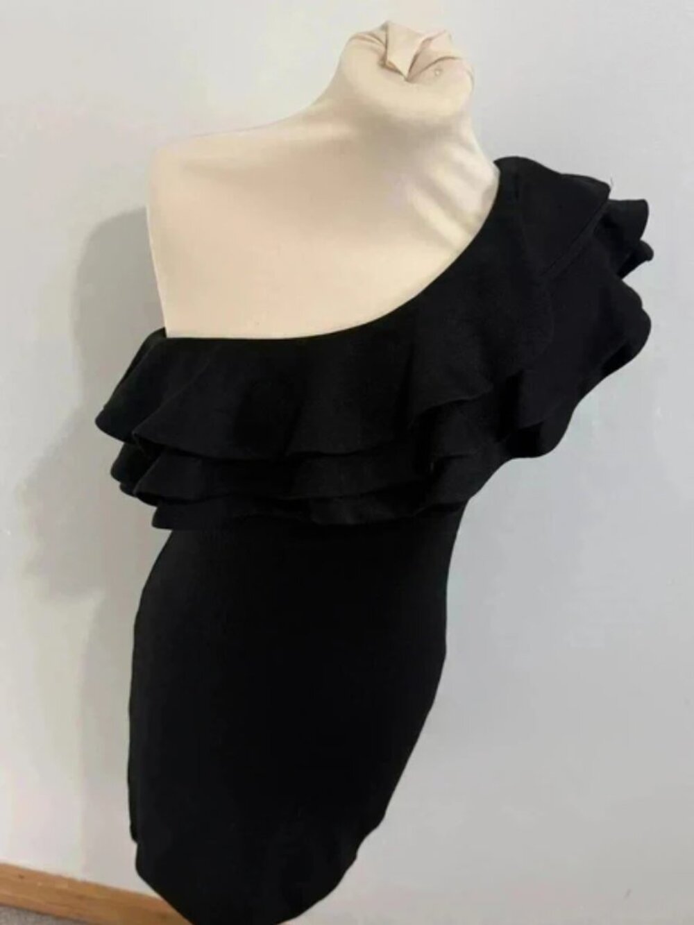 H&M black one shoulder statement ruffle dress Size S mini dress party - Picture 2 of 5
